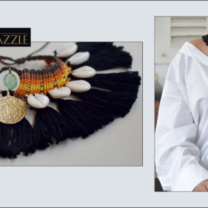 MACRAME SHELL CHOKER WITH TIBETAN ALMANAC PENDANT