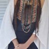 Handmade traditionally styled native American Breastplate with bone hair pipe tubes, leather and suede strips, beads and feathers