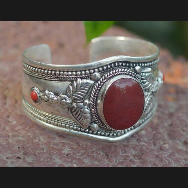 Tibetan Single piece Open Cuff Carnelian Bracelet (Adjustable)