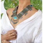 Afghani Alpaca turquoise green stone necklace
