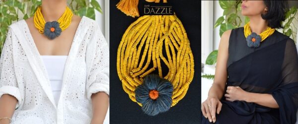 10 strands Wooden beaded necklace with handmade crochet pendant