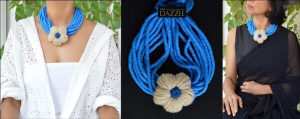 10 strands Wooden beaded necklace with handmade crochet pendant