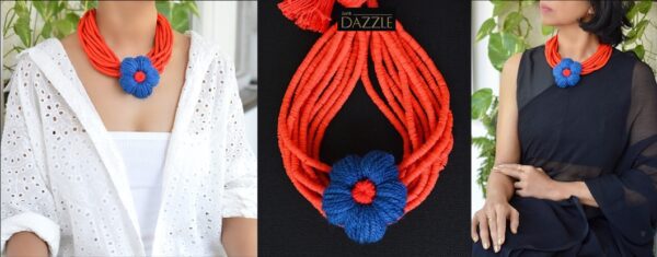 10 strands Wooden beaded necklace with handmade crochet pendant