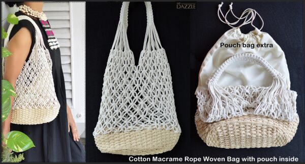 Macrame weave shoulder bag with matching pouch inside