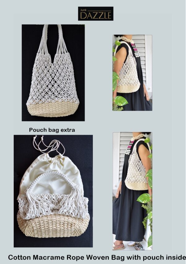 Macrame weave shoulder bag with matching pouch inside