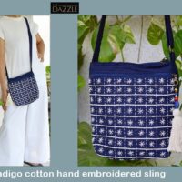Hand embroidered Indigo pure cotton sling bag