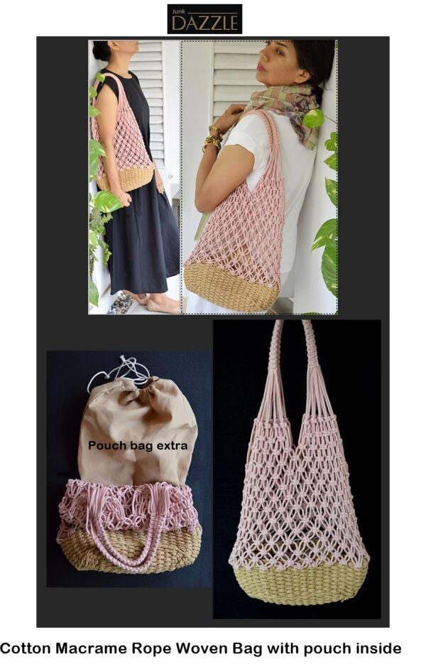 Macrame weave shoulder bag with matching pouch inside