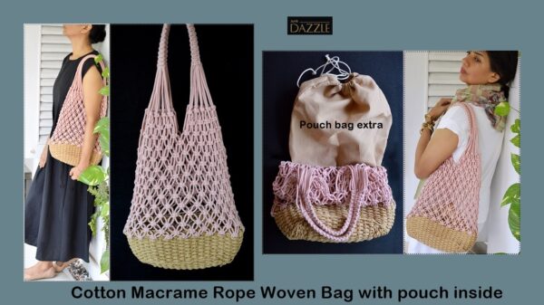 Macrame weave shoulder bag with matching pouch inside