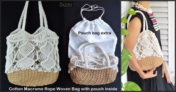 Macrame weave shoulder bag with matching pouch inside