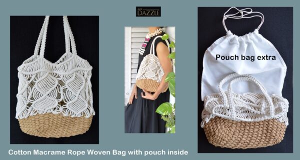 Macrame weave shoulder bag with matching pouch inside