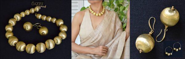 Gold toned ball beads necklace with earrings