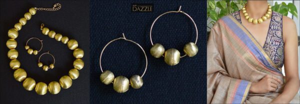 Gold toned ball beads necklace with earrings