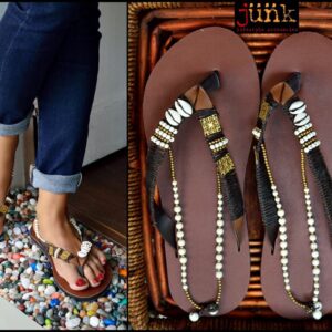 HANDCRAFTED SLIPPERS WITH COWRIE SHELLS AND AGATE BEADS