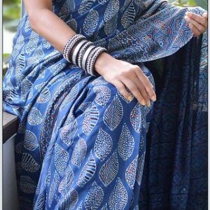 the Indigo Blue Ajrakh Modal Silk Sari