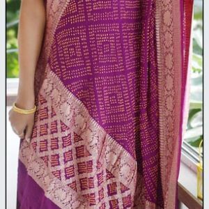 A Pure Zari Purple Banarasi Sari with Pure Georgette Rai Bandhej Dupatta