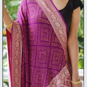 Pure Zari Purple Banarasi Sari with Pure Georgette Rai Bandhej Dupatta