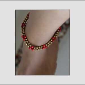 Handwoven brass Anklet with coral