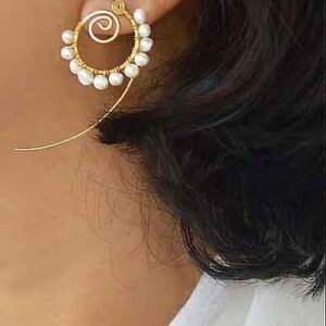 brass spiral earrings left