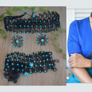 Black wired Crochet set with turquoise