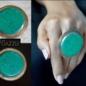 Tribal Afghani Alpaca finger ring  with malachite and gold outer ring
