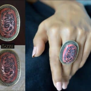 Tribal Afghani salmon pink ethnic intaglio ring with arabic engravings