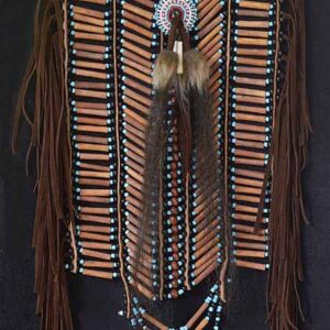 Native American styled handcrafted breastplate with bone pipes, leather, beads and feathers JD3938(A)