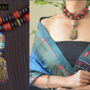 Tibetan natural wood pendant with Tibetan wooden and yak bone beads