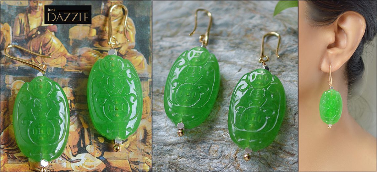 Carved jade earrings on sale
